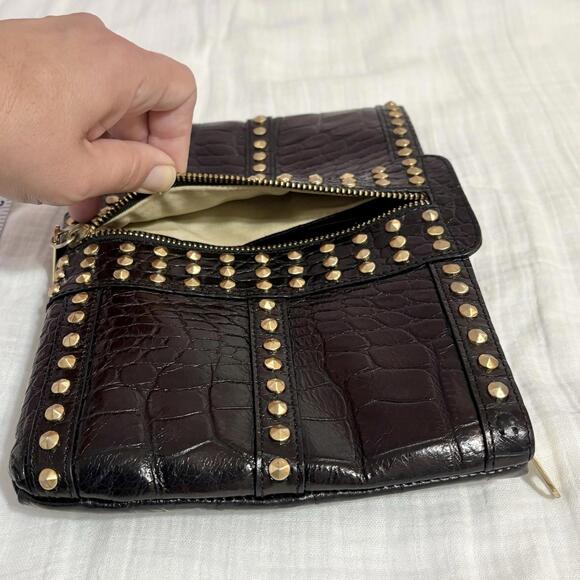 Alexis Hudson Clutch Black With Gold Metallic Studs Zippers No Strap - Picture 9 of 9